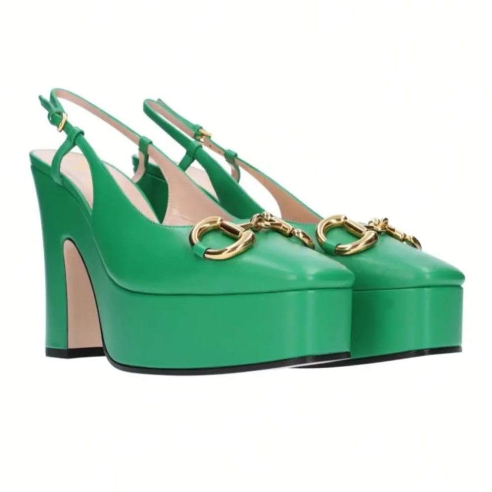 Gucci Nappa Charlotte shamrock leather sling back heels nwt
